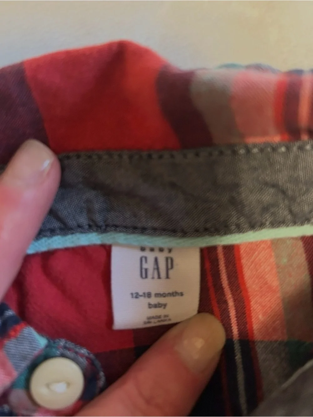 GAP Red and Navy Plaid Baby Button-Up Bodysuit